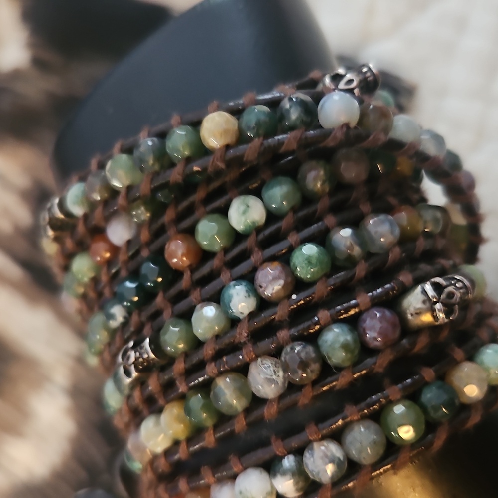 Chan Luu With sterling silver skull beads Multicolor Agate Beaded Wrap Bracelet